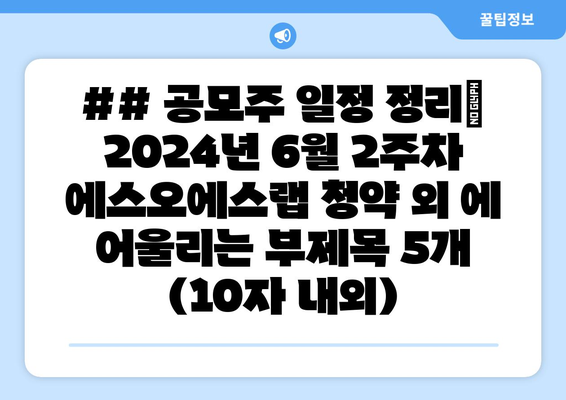 ## 공모주 일정 정리| 2024년 6월 2주차 에스오에스랩 청약 외 에 어울리는 부제목 5개 (10자 내외)