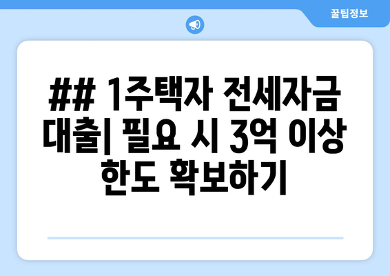 ## 1주택자 전세자금 대출| 필요 시 3억 이상 한도 확보하기