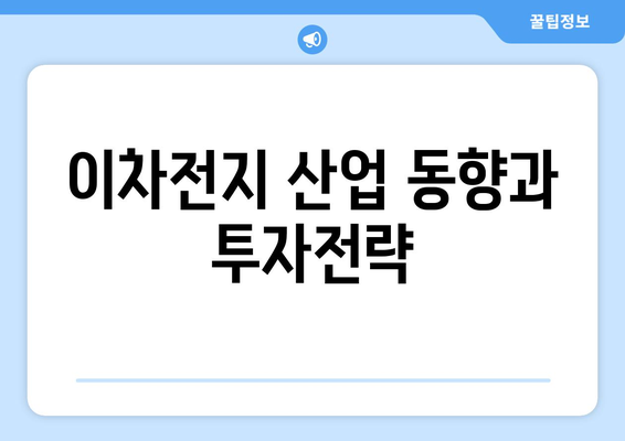 이차전지 산업 동향과 투자전략