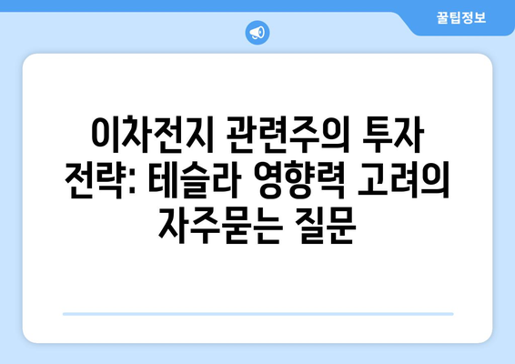 이차전지 관련주의 투자 전략: 테슬라 영향력 고려