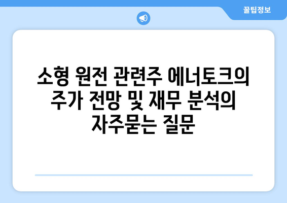 소형 원전 관련주 에너토크의 주가 전망 및 재무 분석