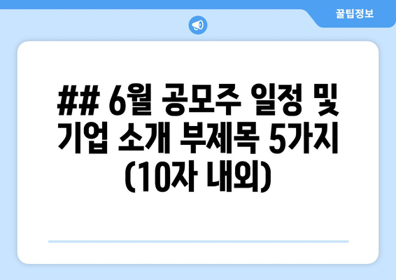 ## 6월 공모주 일정 및 기업 소개 부제목 5가지 (10자 내외)