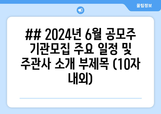 ## 2024년 6월 공모주 기관모집 주요 일정 및 주관사 소개 부제목 (10자 내외)