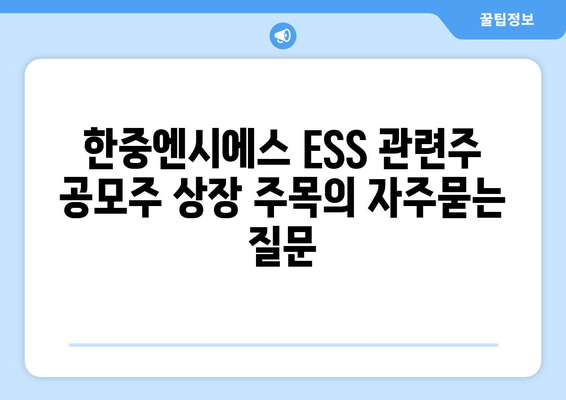 한중엔시에스 ESS 관련주 공모주 상장 주목