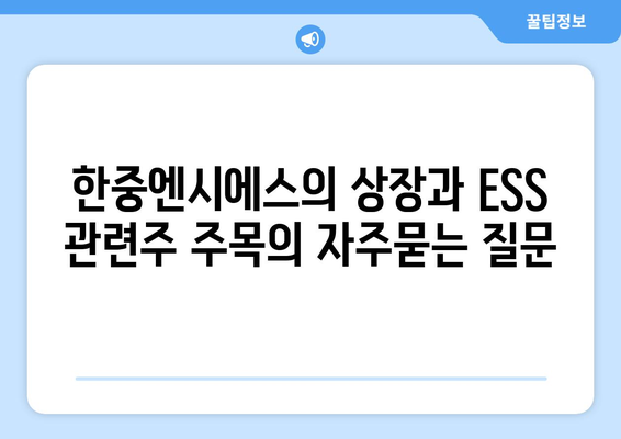 한중엔시에스의 상장과 ESS 관련주 주목