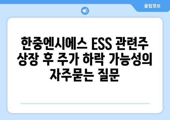 한중엔시에스 ESS 관련주 상장 후 주가 하락 가능성