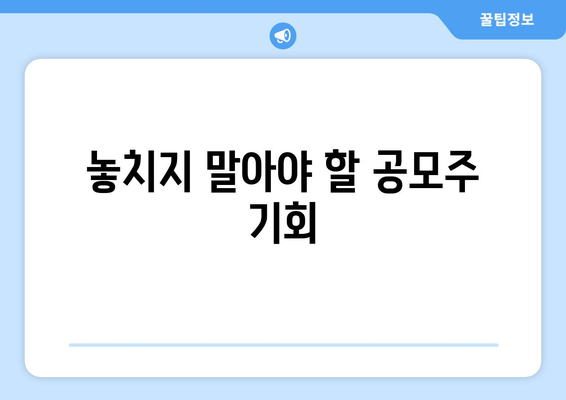 놓치지 말아야 할 공모주 기회