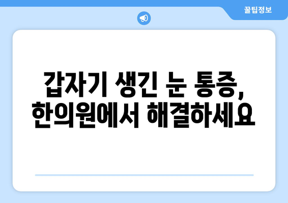 갑자기 생긴 눈 통증, 한의원에서 해결하세요 | 눈 통증 원인, 한의학적 치료, 추천 한방 치료법