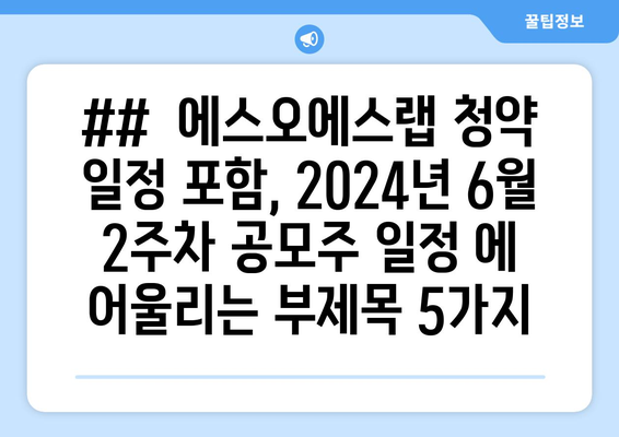 ##  에스오에스랩 청약 일정 포함, 2024년 6월 2주차 공모주 일정 에 어울리는 부제목 5가지