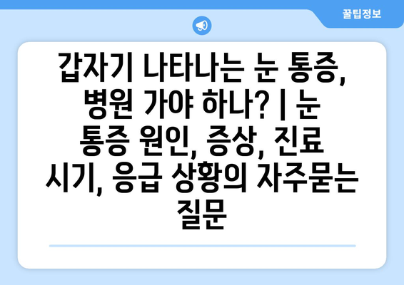 갑자기 나타나는 눈 통증, 병원 가야 하나? | 눈 통증 원인, 증상, 진료 시기, 응급 상황