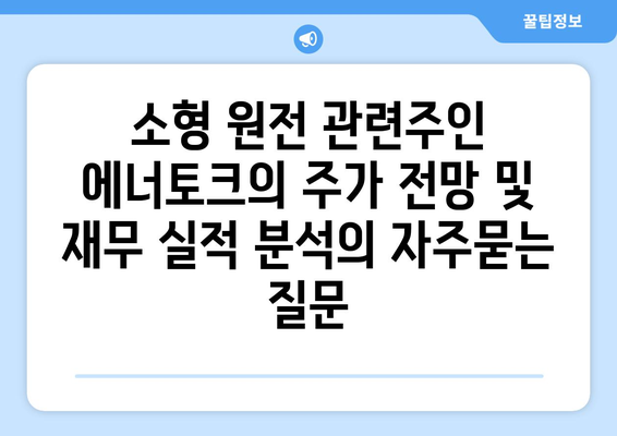 소형 원전 관련주인 에너토크의 주가 전망 및 재무 실적 분석