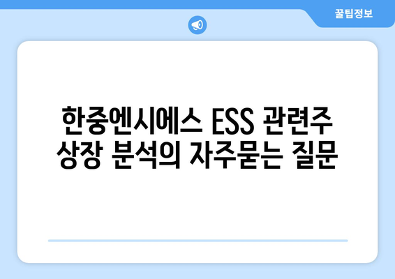 한중엔시에스 ESS 관련주 상장 분석