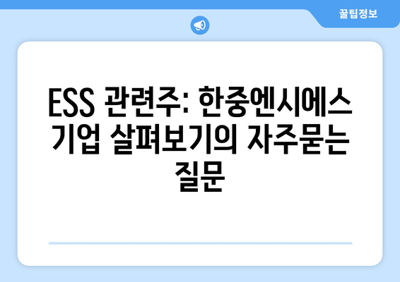 ESS 관련주: 한중엔시에스 기업 살펴보기