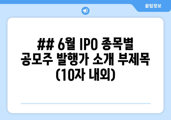 ## 6월 IPO 종목별 공모주 발행가 소개 부제목 (10자 내외)