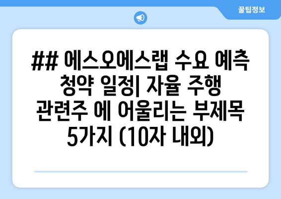 ## 에스오에스랩 수요 예측 청약 일정| 자율 주행 관련주 에 어울리는 부제목 5가지 (10자 내외)