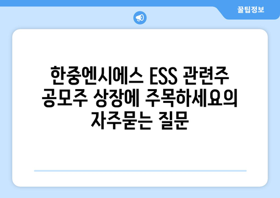 한중엔시에스 ESS 관련주 공모주 상장에 주목하세요