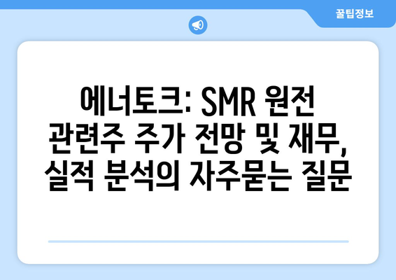 에너토크: SMR 원전 관련주 주가 전망 및 재무, 실적 분석