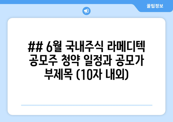 ## 6월 국내주식 라메디텍 공모주 청약 일정과 공모가 부제목 (10자 내외)