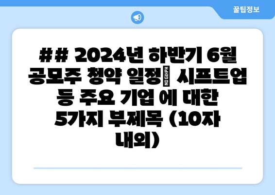 ## 2024년 하반기 6월 공모주 청약 일정| 시프트업 등 주요 기업 에 대한 5가지 부제목 (10자 내외)