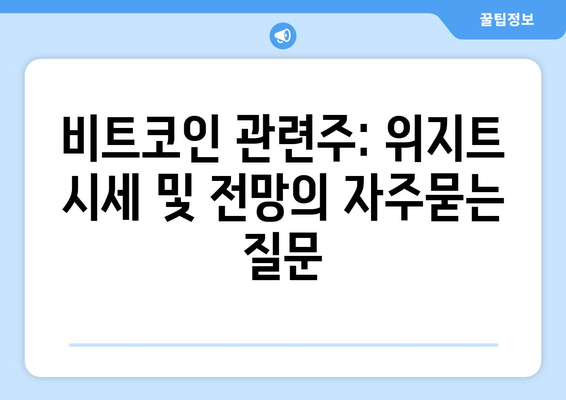 비트코인 관련주: 위지트 시세 및 전망