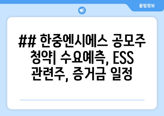 ## 한중엔시에스 공모주 청약| 수요예측, ESS 관련주, 증거금 일정