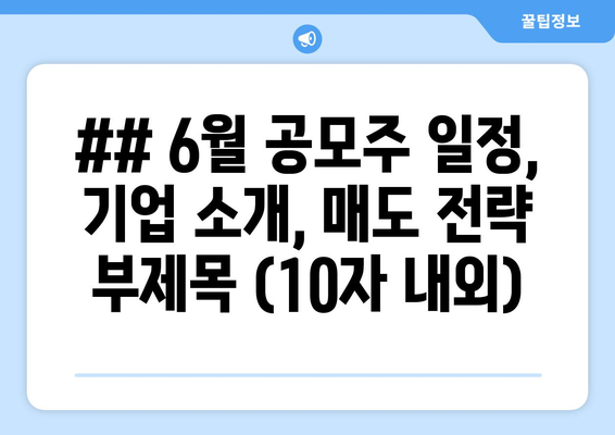 ## 6월 공모주 일정, 기업 소개, 매도 전략 부제목 (10자 내외)