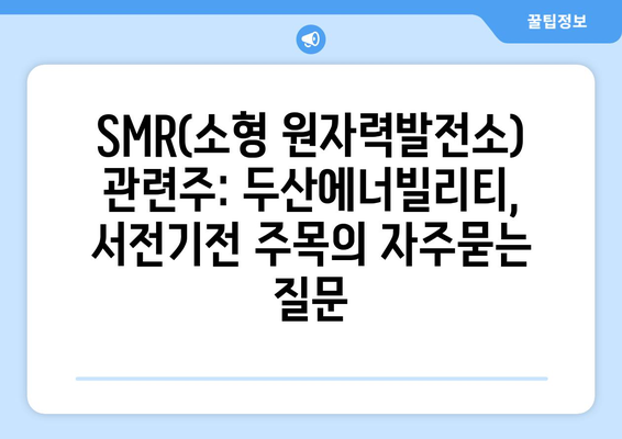 SMR(소형 원자력발전소) 관련주: 두산에너빌리티, 서전기전 주목