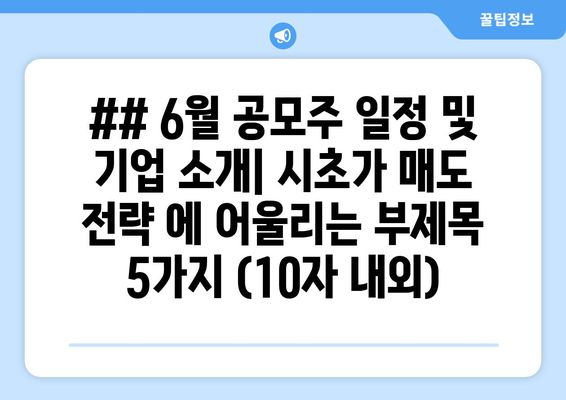 ## 6월 공모주 일정 및 기업 소개| 시초가 매도 전략 에 어울리는 부제목 5가지 (10자 내외)