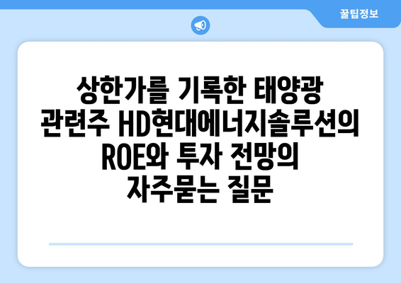 상한가를 기록한 태양광 관련주 HD현대에너지솔루션의 ROE와 투자 전망