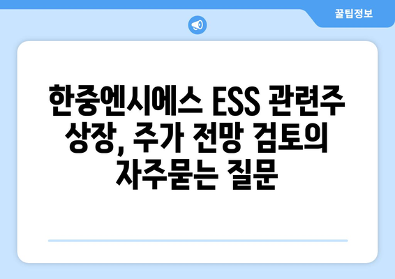 한중엔시에스 ESS 관련주 상장, 주가 전망 검토