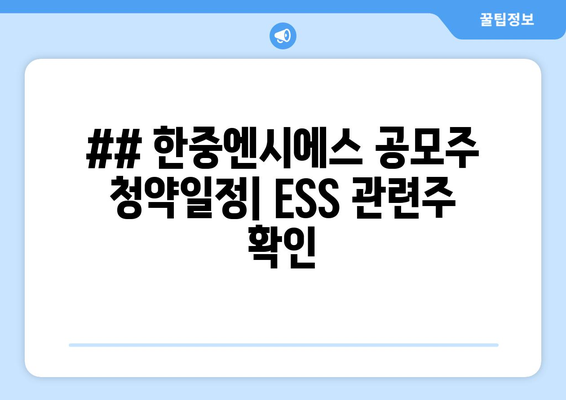 ## 한중엔시에스 공모주 청약일정| ESS 관련주 확인