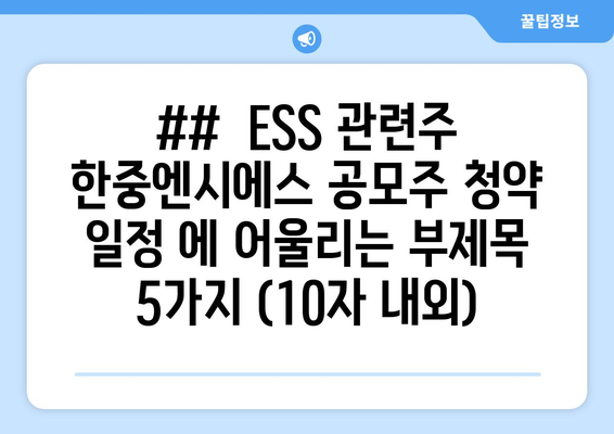 ##  ESS 관련주 한중엔시에스 공모주 청약 일정 에 어울리는 부제목 5가지 (10자 내외)