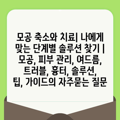 모공 축소와 치료| 나에게 맞는 단계별 솔루션 찾기 | 모공, 피부 관리, 여드름, 트러블, 흉터, 솔루션, 팁, 가이드