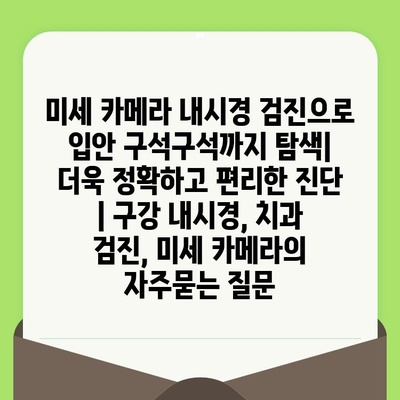 미세 카메라 내시경 검진으로 입안 구석구석까지 탐색| 더욱 정확하고 편리한 진단 | 구강 내시경, 치과 검진, 미세 카메라