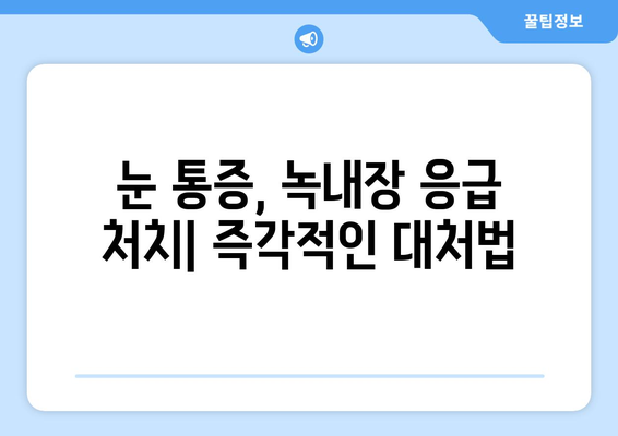 눈 통증과 녹내장| 응급 상황, 이렇게 판단하세요! | 눈 통증, 녹내장 증상, 응급 처치, 안과 진료