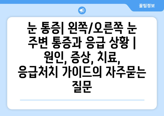 눈 통증| 왼쪽/오른쪽 눈 주변 통증과 응급 상황 | 원인, 증상, 치료, 응급처치 가이드