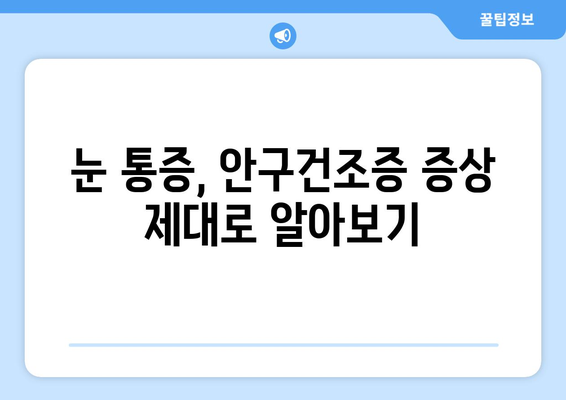 눈이 따끔거려요! 안구건조증 눈통증, 원인과 관리법 완벽 가이드 | 눈 건조증, 안구 건조증 증상, 눈 통증 완화, 인공눈물