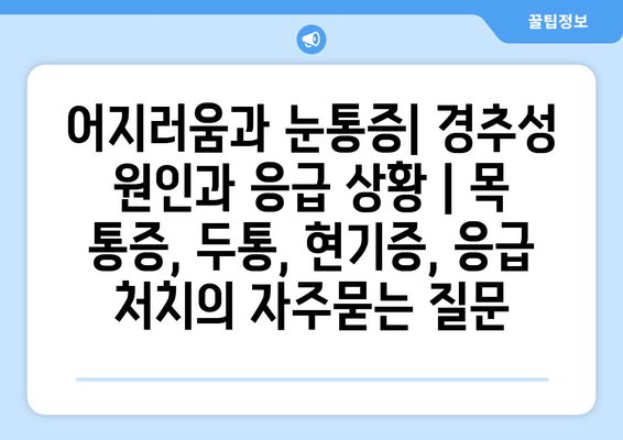 어지러움과 눈통증| 경추성 원인과 응급 상황 | 목 통증, 두통, 현기증, 응급 처치