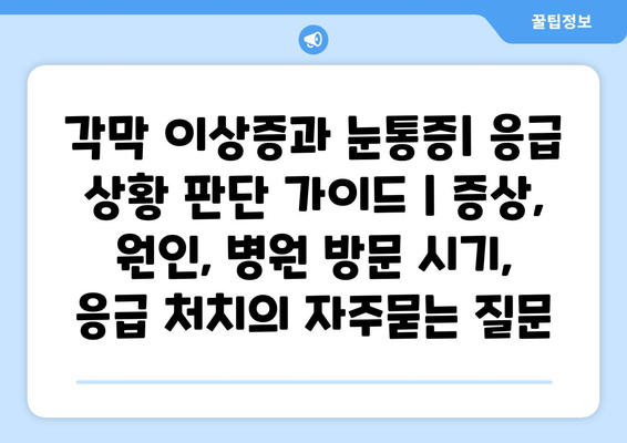 각막 이상증과 눈통증| 응급 상황 판단 가이드 | 증상, 원인, 병원 방문 시기, 응급 처치