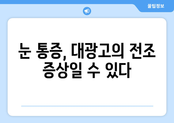 눈 통증, 대광고의 위험 신호일 수 있습니다! | 눈 통증 원인, 안과 진료, 대광고 증상