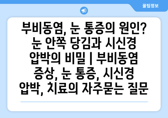 부비동염, 눈 통증의 원인? 눈 안쪽 당김과 시신경 압박의 비밀 | 부비동염 증상, 눈 통증, 시신경 압박, 치료