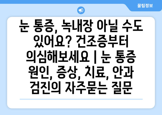 눈 통증, 녹내장 아닐 수도 있어요? 건조증부터 의심해보세요 | 눈 통증 원인, 증상, 치료, 안과 검진