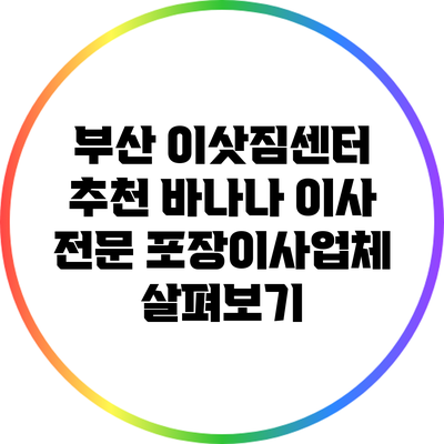 부산 이삿짐센터 추천: 바나나 이사 전문 포장이사업체 살펴보기
