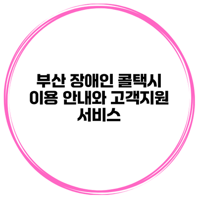부산 장애인 콜택시 이용 안내와 고객지원 서비스