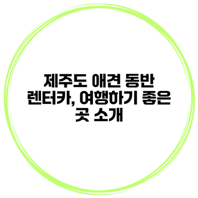 제주도 애견 동반 렌터카, 여행하기 좋은 곳 소개